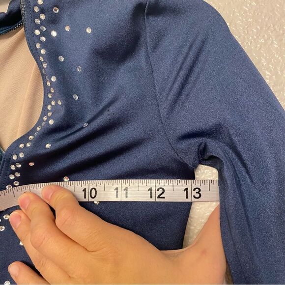 WEISSMAN Dance Costume velvet teal leotard custom rhinestone Chains 14912 LC - Picture 6 of 10